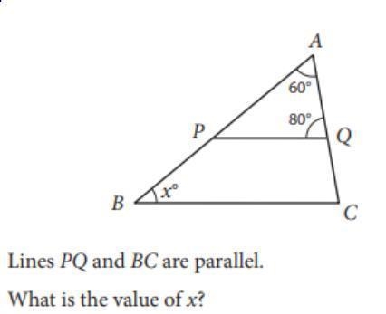 Lines PQ and BC are parallel. What is the value of x ?-example-1