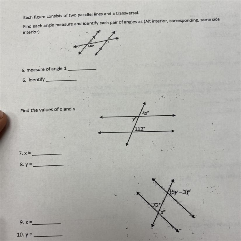 Each figure consists of two parallel lines and a transversal.Find each angle measure-example-1