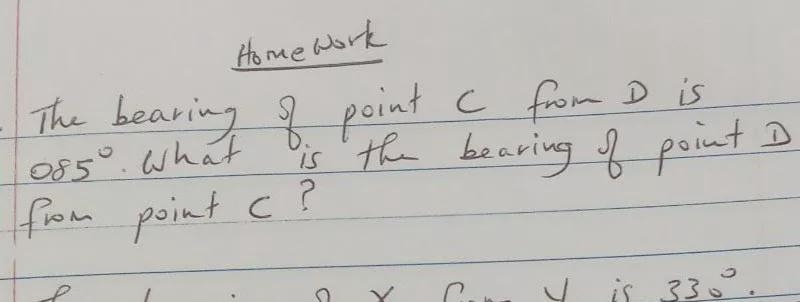 The bearing of point C from D is 085° what is the bearing of point D from C?-example-1