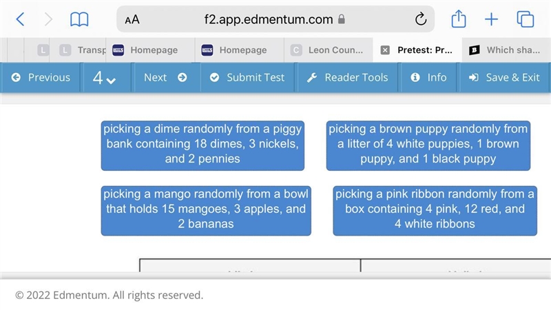 Drag each event to the correct location on the table (Two columns: Likely or Unlikely-example-1