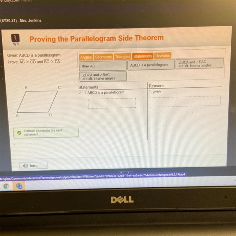 HELP QUICK Proving the Parallelogram Side TheoremTry itGiven: ABCD is a parallelogram-example-1