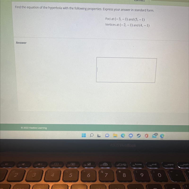 Find the equation of the hyperbola with the following properties. Express your answer-example-1