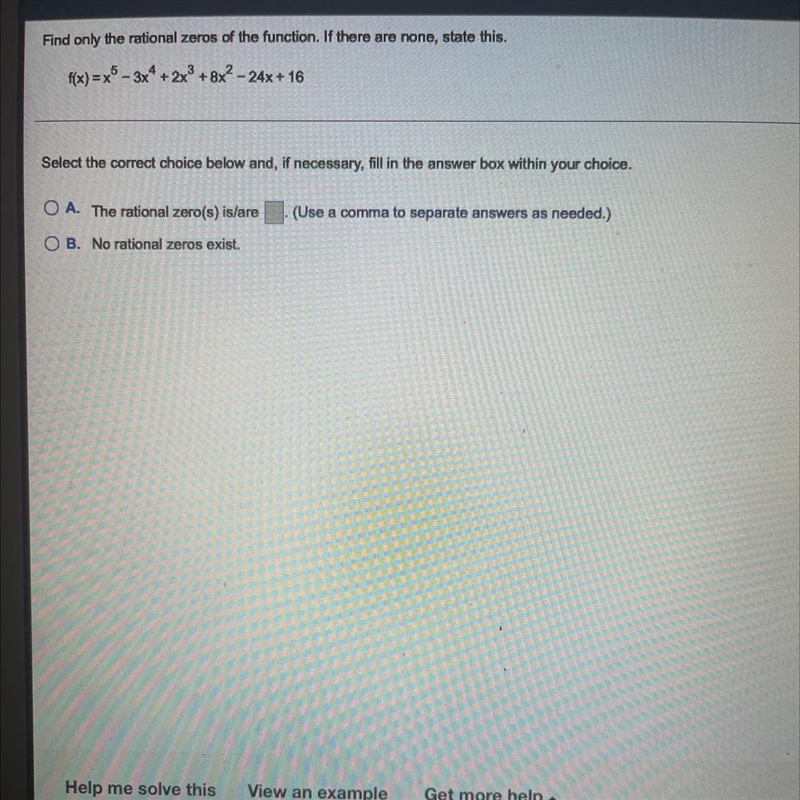 Find only the rational zeros of the function. If there are none, state this.-example-1