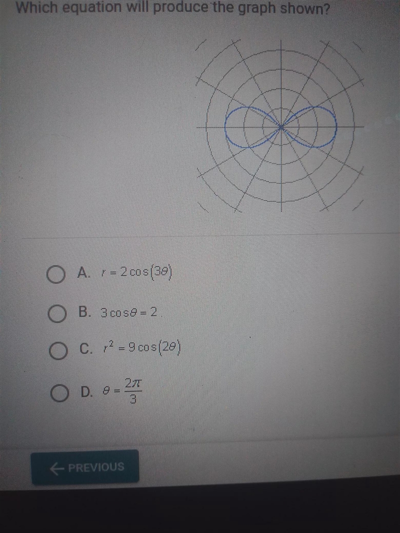 Which equation will produce the graph shown? 4-way >> NS * O r A. Y = 2 cos-example-1