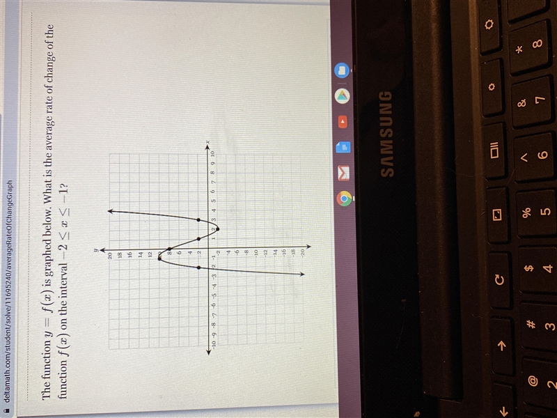 The function y = f(x) is graphed below. What is the average rate of change of thefunction-example-1