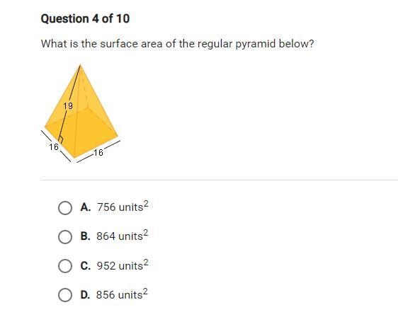 What is the surface area of the regular pyramid below?-example-1