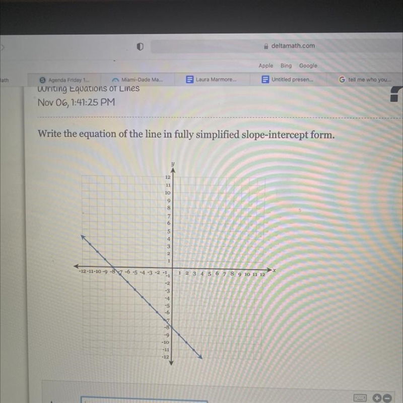 Write the equation of the line in fully simplified slope-intercept form.-example-1