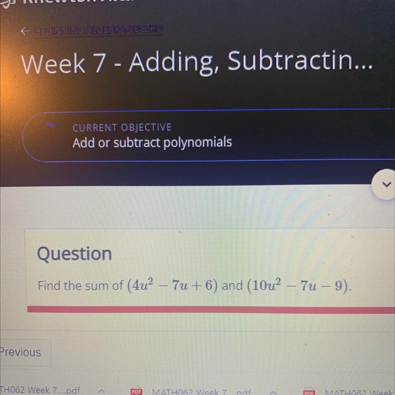 Find the sum of (4u with exponent of 2 -7u +6 and 10u with the exponent of 2 -7u -9-example-1