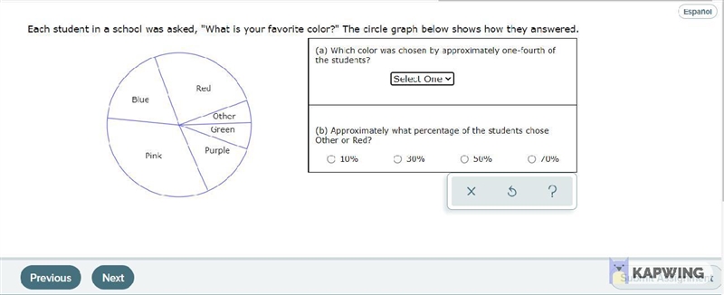 Each student in a school was asked, "What is your favorite color?" The circle-example-1