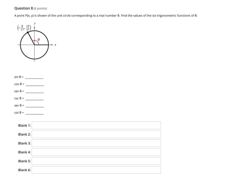 A point P(x, y) is shown of the unit circle corresponding to a real number θ. Find-example-1