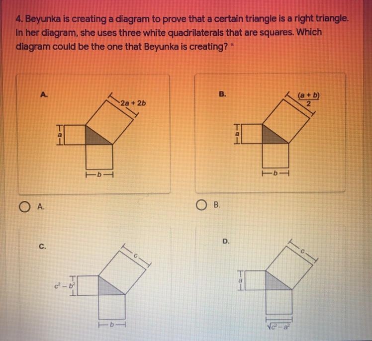 Beyunka is creating a diagram to prove that a certain triangle is a right triangle-example-1