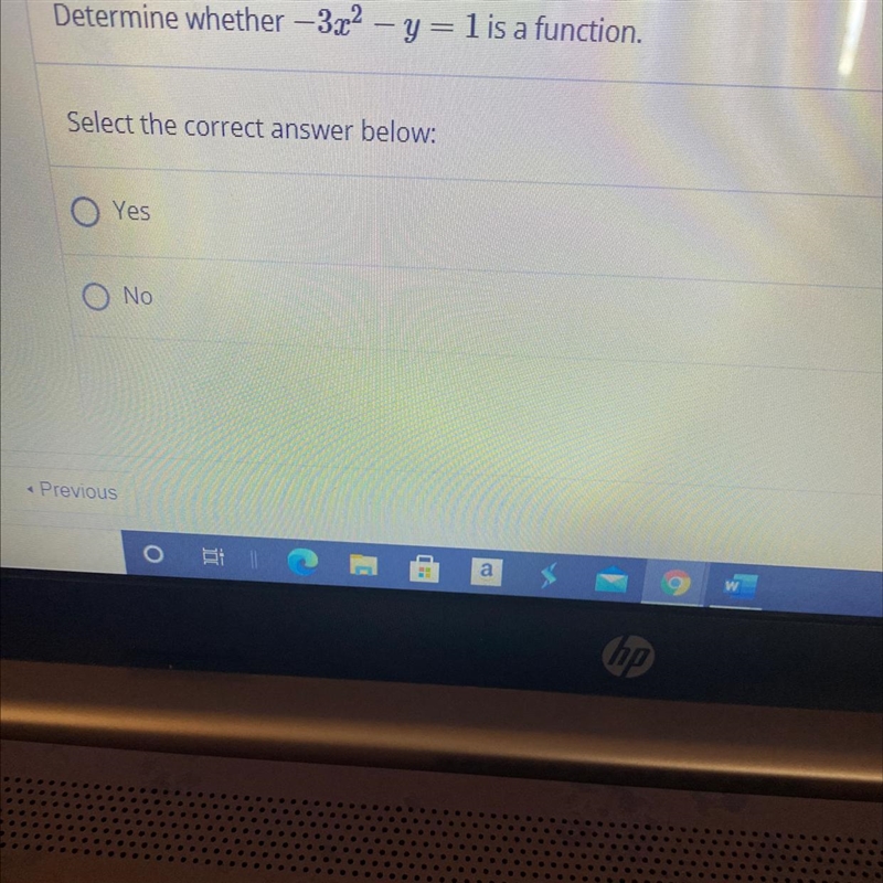 QUESTION 181 POINTDetermine whether –3x2 - y = 1 is a function.Select the correct-example-1