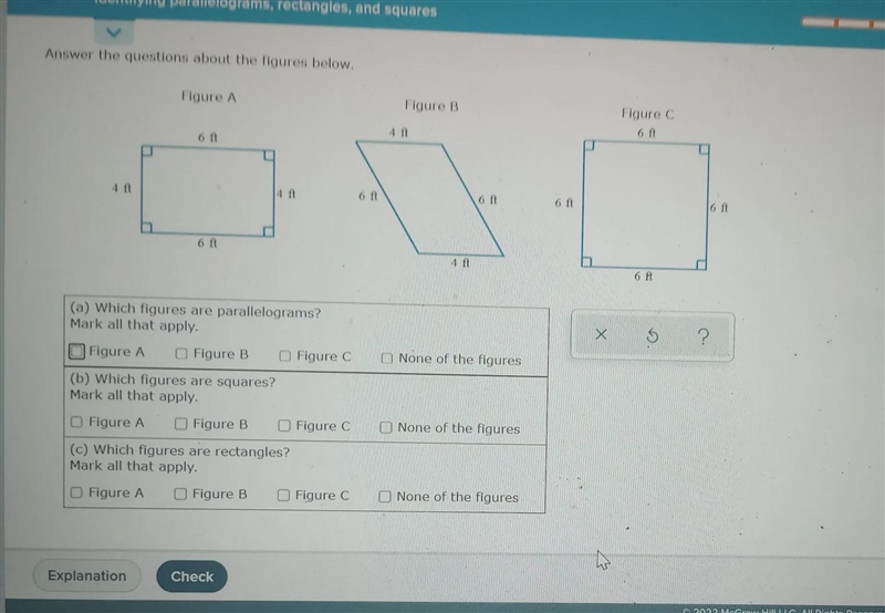 Answer the questions about the figures below. 4 ft Figure A 6 ft 6 ft 4 ft (a) Which-example-1