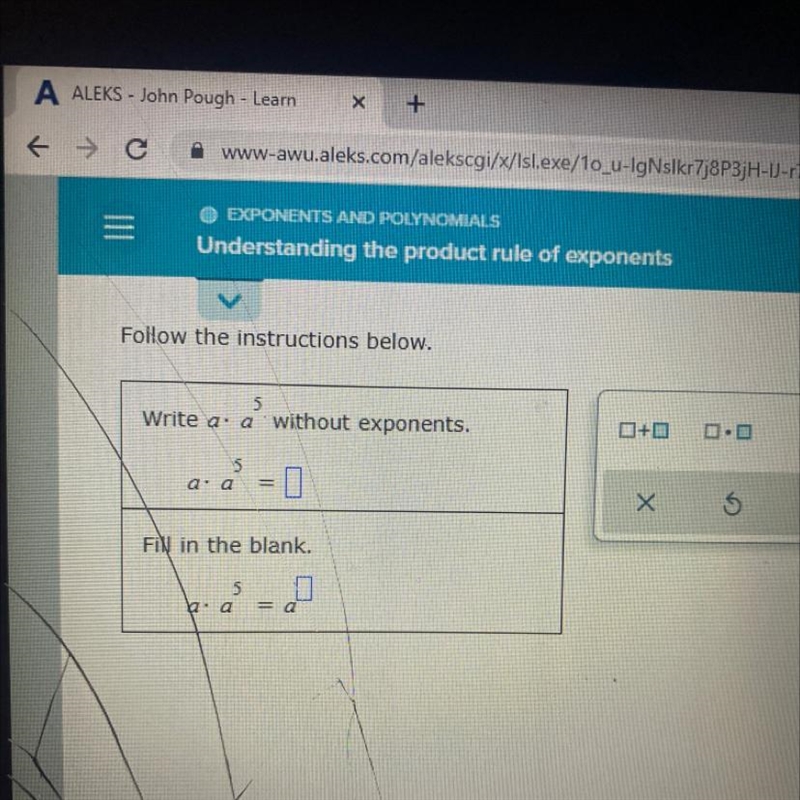 Follow the instructions below.5Write a: a without exponents.D+ロロ5a. a=0хx5Fill in-example-1