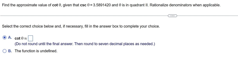 What does CoTangent Theta Equal?-example-1