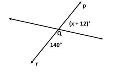 The lines p and r intersect with point Q. What is the value of x?-example-1