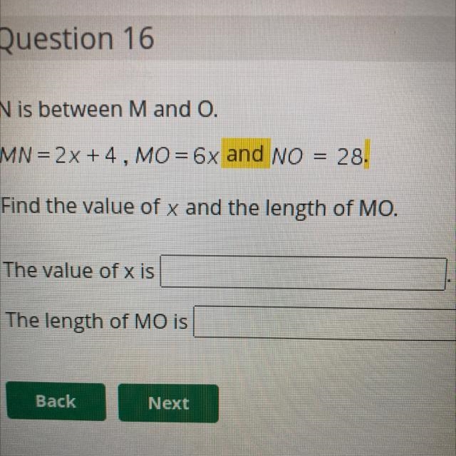 Find the value of X in the length of MO-example-1