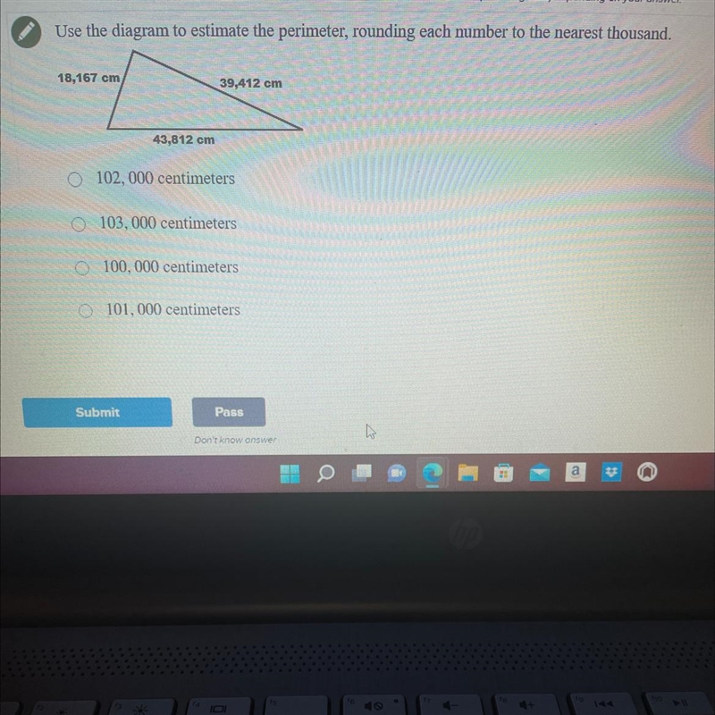 Use the diagram to estimate the perimeter, rounding each number to the nearest thousand-example-1