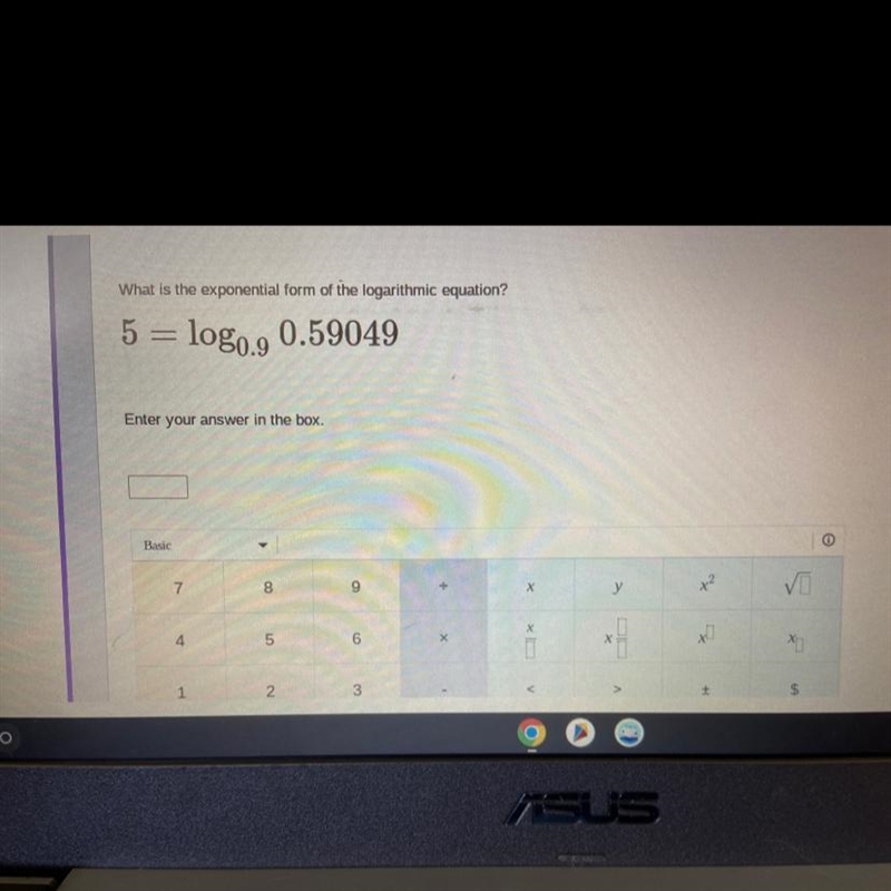 What is the exponential form of the logarithmic equation?5= log base .9 .59049-example-1