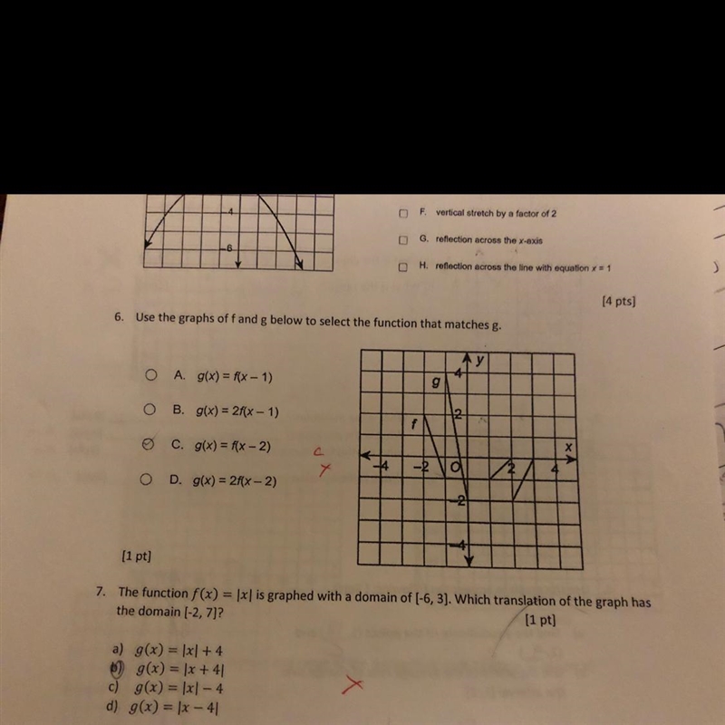 Use the graphs of f and g below to selection the function that matches g-example-1