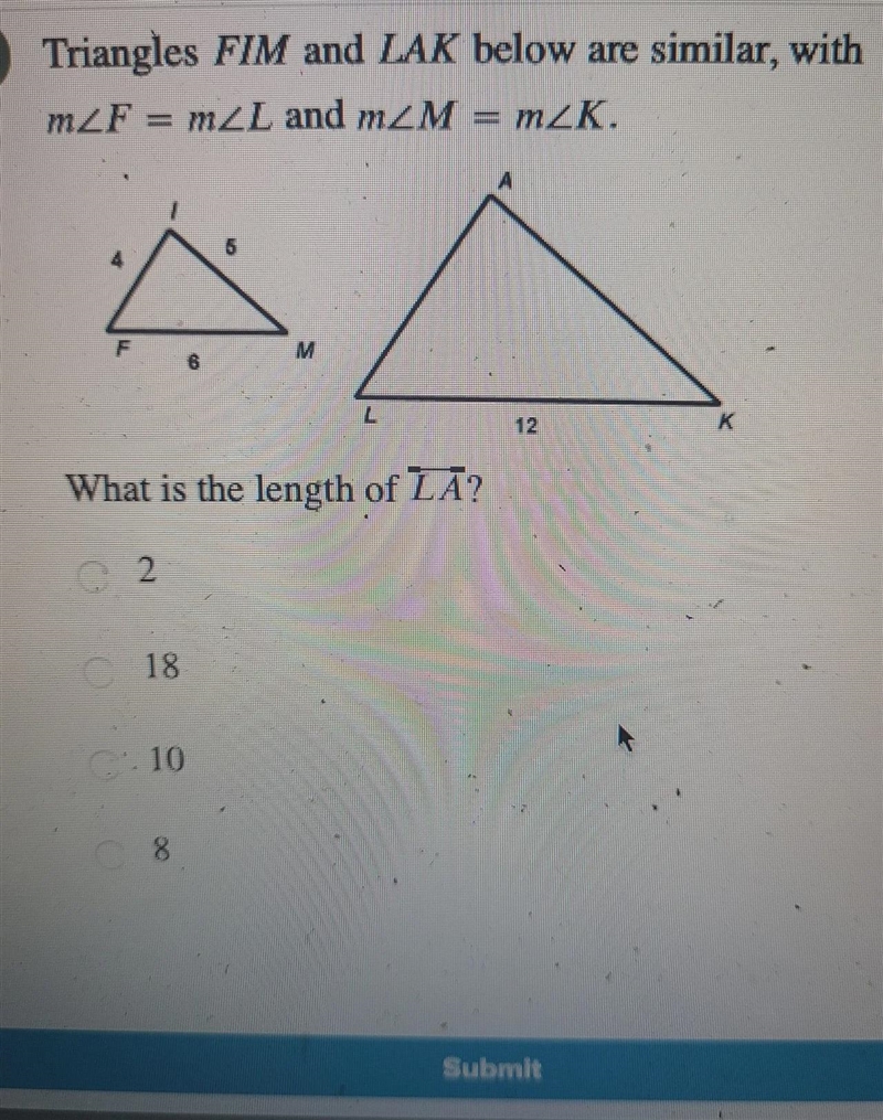 Triangles FIM and LAK below are similar with m-example-1