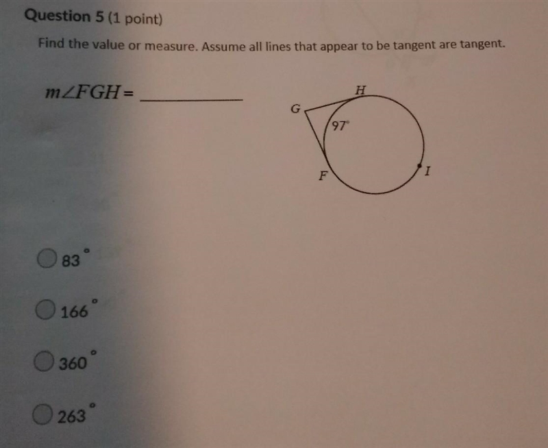 Find the value or measure. Assume all lines that appear to be tangent are tangent-example-1