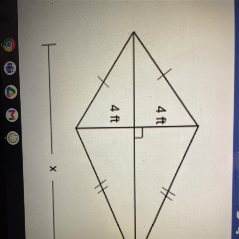 Solve the kite to find value of x. If the area is 48ft^2-example-1