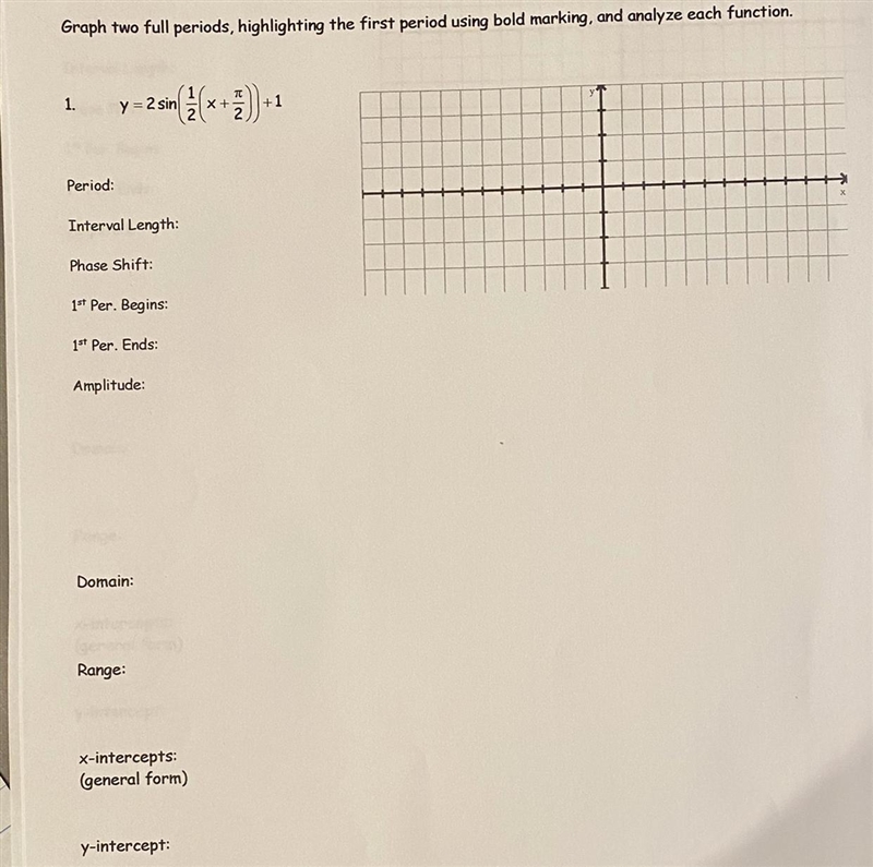 Graph two full periods, highlighting the first period using bold marking and analyze-example-1