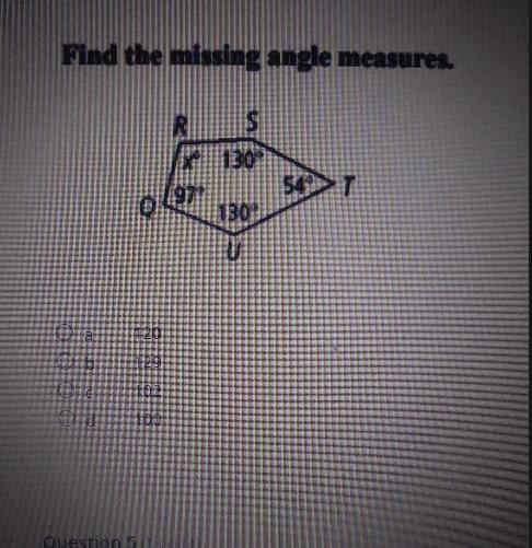 Find the missing angle measures. R S x 130° 54T 0297 130° U c Ob oc Od-example-1