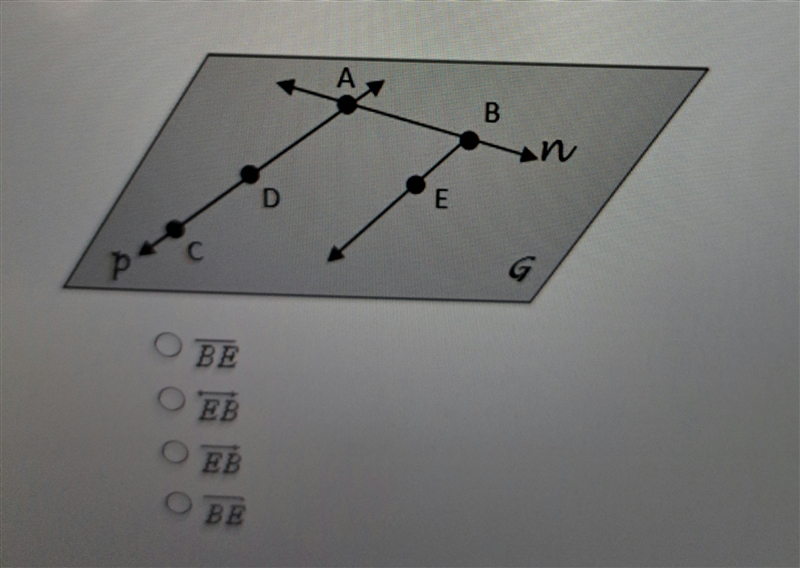 Name the ray with endpoint B that contains point E-example-1