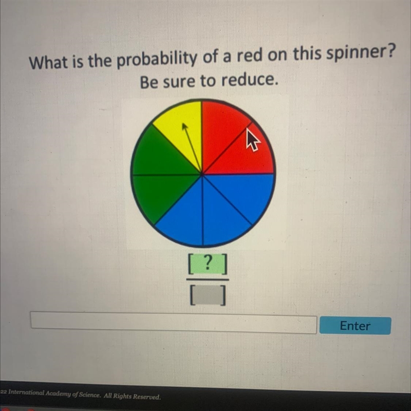 What is the probability of a red on this spinner? Be sure to reduce. ? 1-example-1