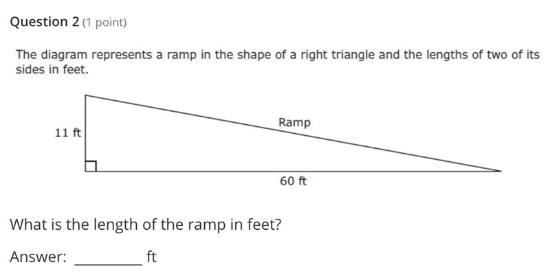 The diagram represents a ramp in the shape of a right triangle and the lengths of-example-1