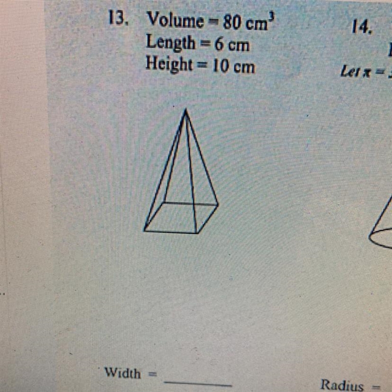 How to find the width to a pyramid with the volume height and length-example-1