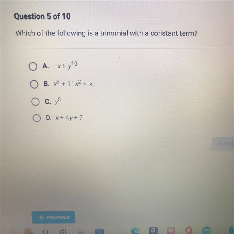 Which of the following is a trinomial with a constant term?-example-1