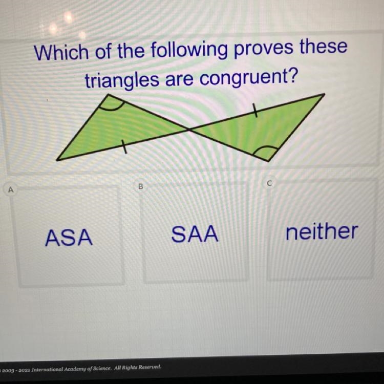 Which of the following proves these triangles are congruent-example-1