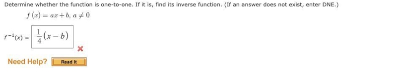 Determine whether the function is one-to-one. If it is, find its inverse function-example-1