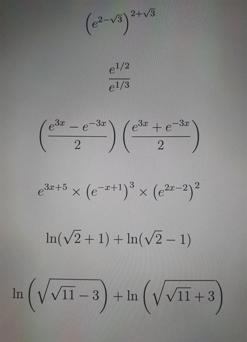 Please help and explain I have no idea what e and in meanssimplify this-example-1