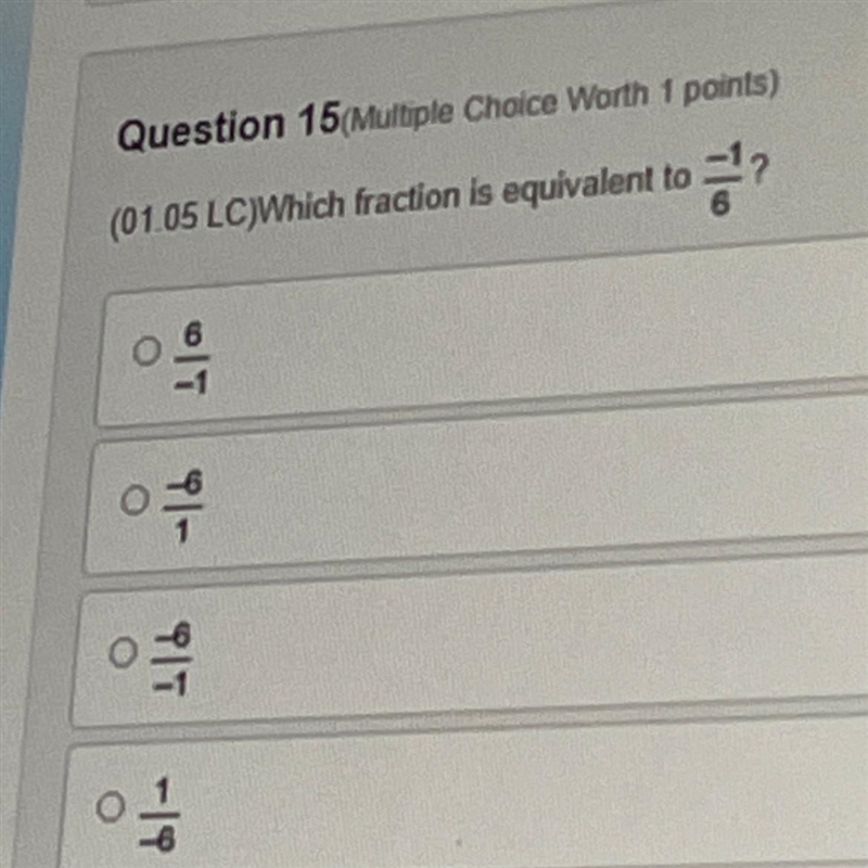 Which fraction is equivalent to -1/6?-example-1