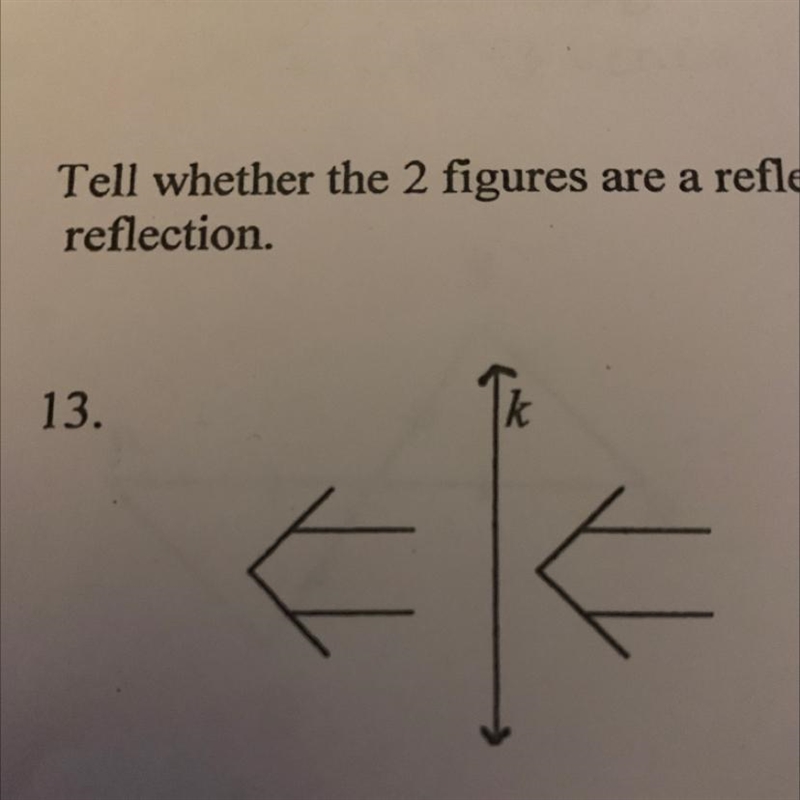 Tell whether the 2 figures are a reflection of each other. If they are tell the line-example-1