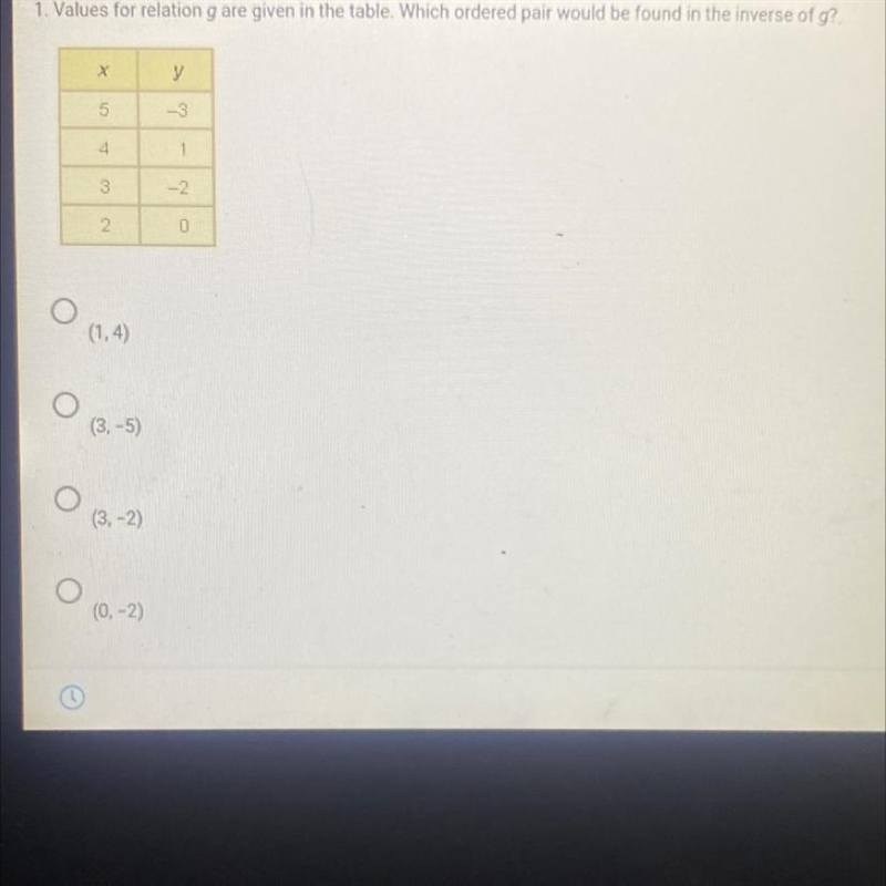 Values for relation G are given in the table which ordered pair would be found in-example-1