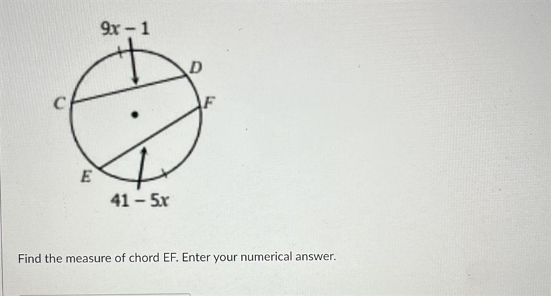 Find the measure of chord EF. Enter your numerical answer.-example-1