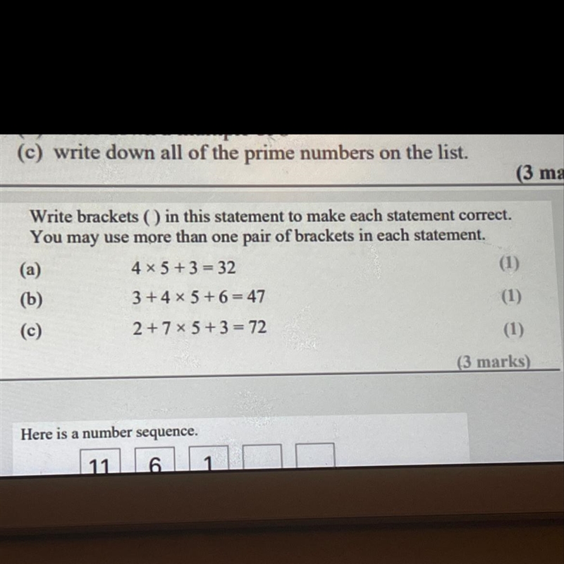 Write brackets in this statement to make each statement correct-example-1