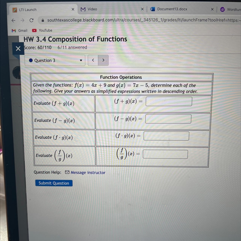 Given then functions: f(x)=4x+9 and g(x)=7x-5-example-1