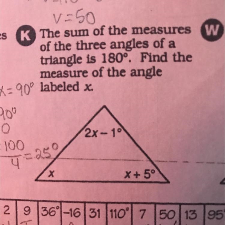 K. The sum of the measuresof the three angles of atriangle is 180°. Find themeasure-example-1