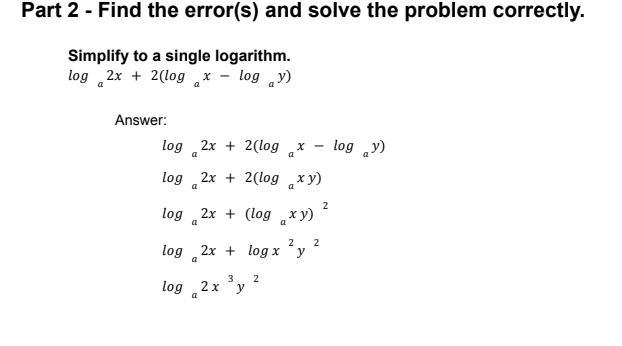 Part 2 - Find the error(s) and solve the problem correctly.-example-1