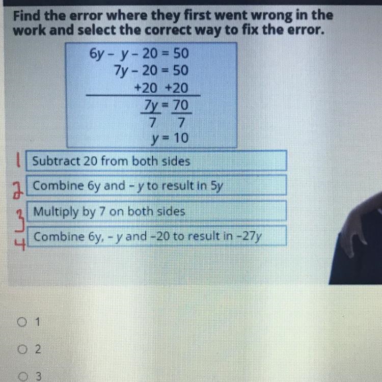 Find the error where they first went wrong in thework and select the correct way to-example-1