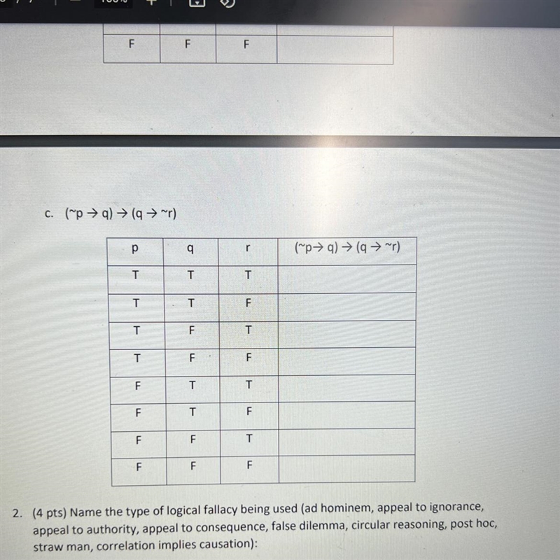 Complete the truth table. р q - pЛ-4 P+ -(p+q) F F T T F F T T T F T T חד F T F T-example-1