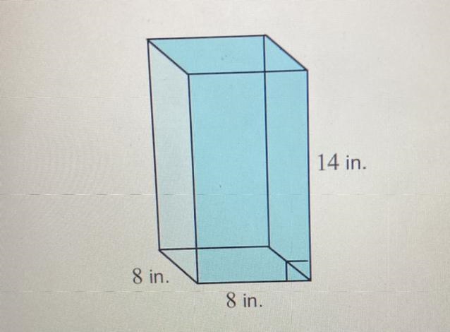 The question: A box is a right rectangular prism with the dimensions 8 inches by 8 inches-example-1