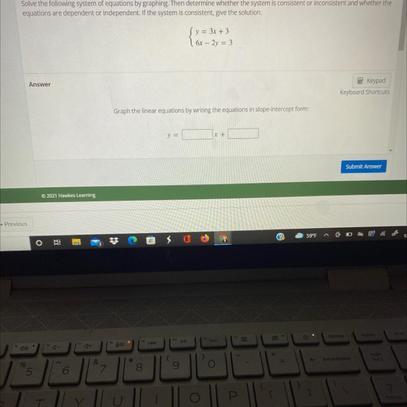 Solve the following system of equations by graphing. Then determine whether the system-example-1