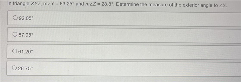 Please help!! Determine the measure of the exterior angle.-example-1